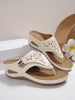 Women's Flat Rope Thong Slip-On Sandals With Rivets And Elastic Ankle Strap, Hollow Round Toe Non-Slip Flat Outdoor Sandals