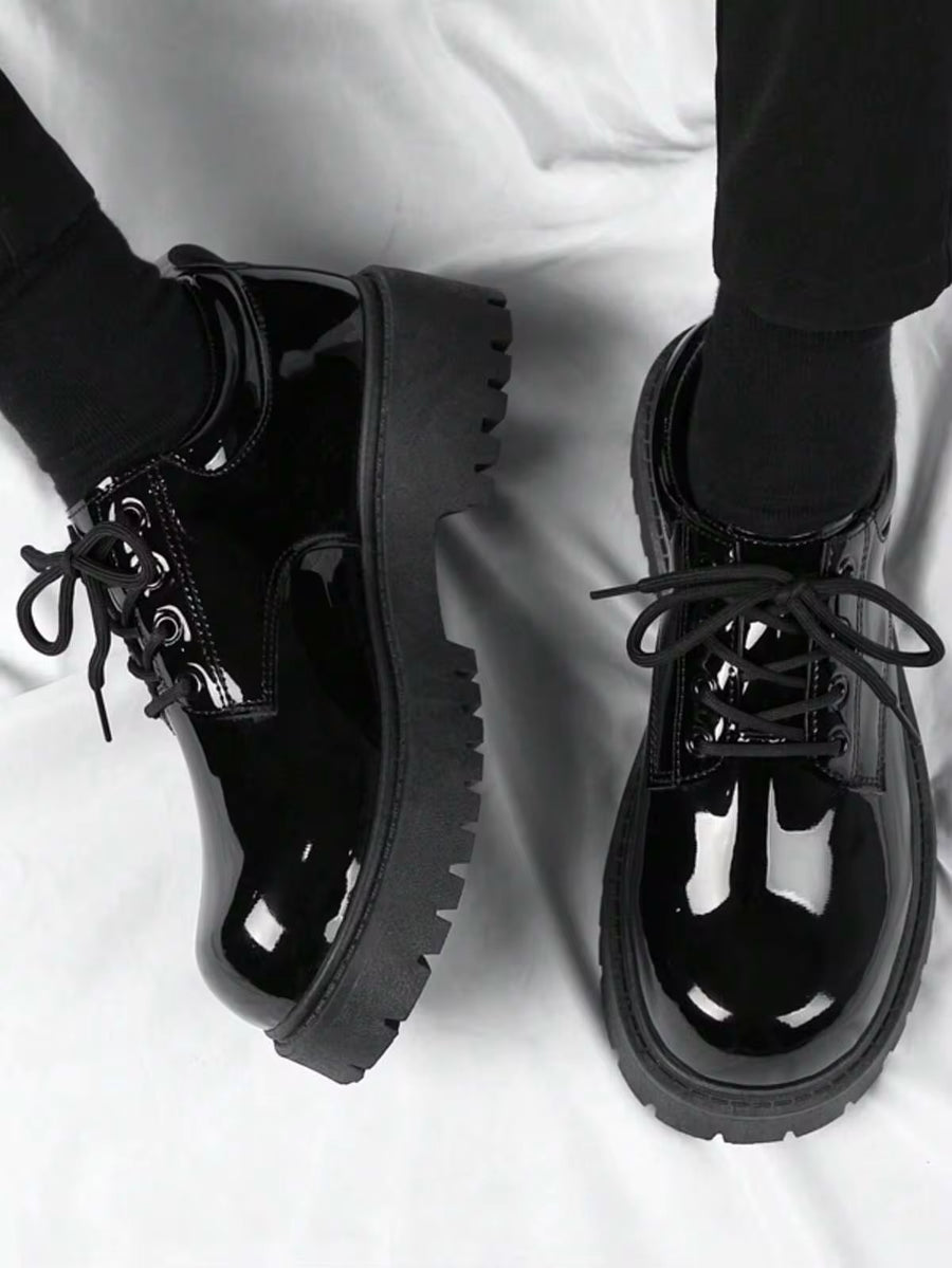 Spring/Summer New Men's Chunky Heel Casual Dress Shoes, Low-Top Lace-Up Business Formal Shoes, Minimalist Derby Shoes For Party, Wedding, Commuting, Dating And Work
